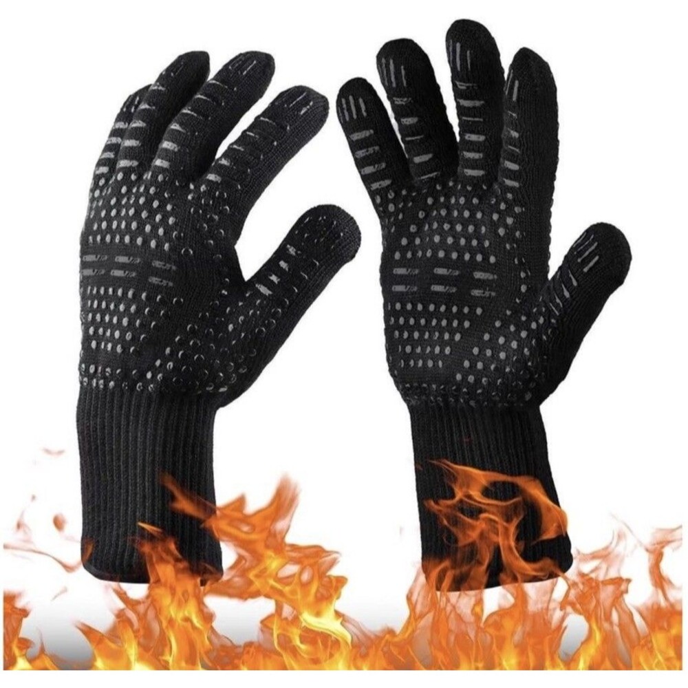 BBQ Gloves Flame  Non Slip Grilling Gloves Heat Resistant Silicone Double Layer